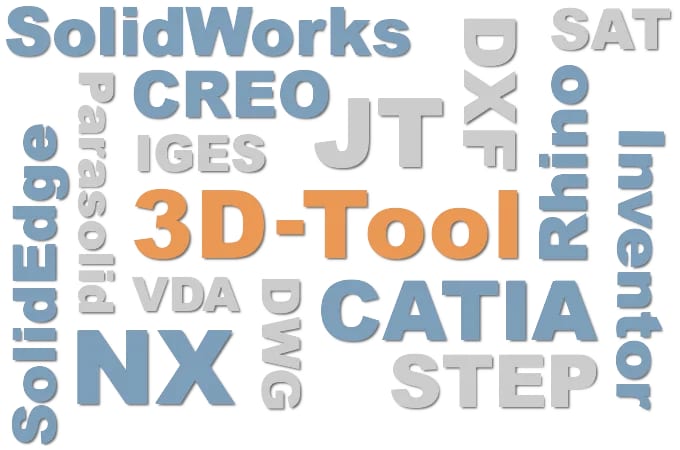 Poster mit den wichtigsten von 3D-Tool Premium unterstützten 3D-CAD-Formate.