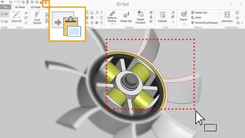 Symbolic representation of the 3D-Tool screenshot function for copying an image section to the clipboard.
