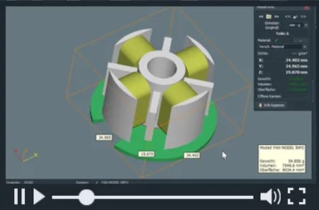 3D-Tool mit 3D-Modell eines aerodynamischen Rotors in virtueller Umgebung.